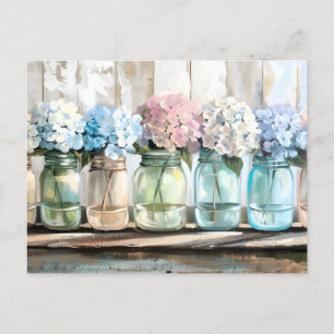 Antike Hydrangea-Mason-Gläser Feiertagspostkarte