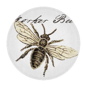 Antike Illustration einer Arbeiterbiene im Vintage Schneidebrett