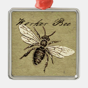 Antike Illustration einer Arbeiterbiene im Vintage Silbernes Ornament