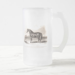 Antike Illustration eines Wagenpferdes aus dem 19. Mattglas Bierglas