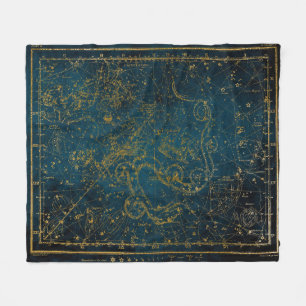 Antike illustrierte dunkelblaue und goldene Sternk Fleecedecke