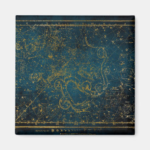 Antike illustrierte dunkelblaue und goldene Sternk Magnet