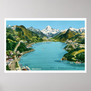 Antike illustrierte Karte Vierwaldstättersee Poster