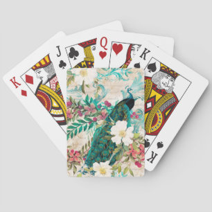 Antike illustrierte Pfau & Blumen Grunge Spielkarten