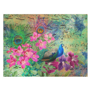 Antike illustrierte Pfau & Blumen Grunge Tischdecke