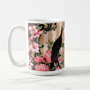 Antike illustrierte Pfau- und Blumen-Grunge Kaffeetasse