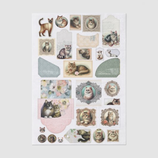 Antike inspirierte Sammlung von Katzen-Themen-Ephe Seidenpapier (Vorderseite)