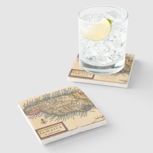 Antike Jamaika-Karte Steinuntersetzer (Seitenansicht)