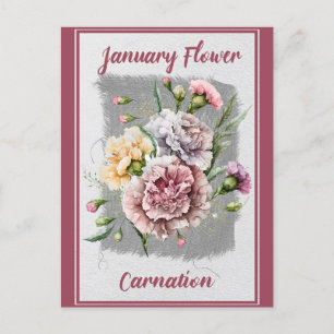 Antike Januar-Blumen-Nelken-Blumenmuster Postkarte