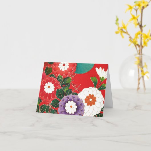 Antike Japanisch Brocade Deep Red Karte (Gelbe Blume)