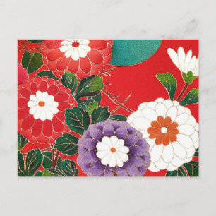 Antike Japanisch Brocade Deep Red Postkarte