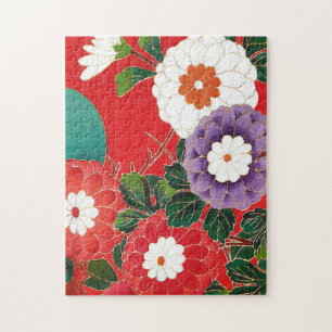Antike Japanisch Brocade Deep Red Puzzle