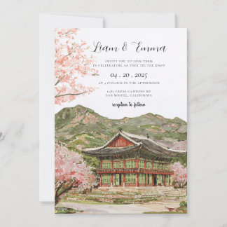 Antike japanische Kirschblüten-Berghochzeit Einladung