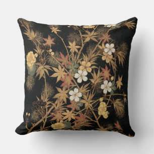 Antike japanische schwarze Gold-Herbst-Blumen-Kuns Kissen