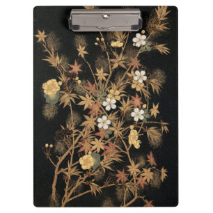 Antike japanische schwarze Gold-Herbst-Blumen-Kuns Klemmbrett