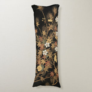 Antike japanische schwarze Gold-Herbst-Blumen-Kuns Seitenschläferkissen