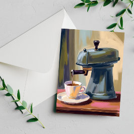 Antike Kaffeemaschine Latte Wasserfarben Karte