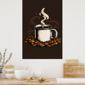 Antike Kaffeetasse mit Kaffeebohnen | Gemütlicher Poster (Küche)