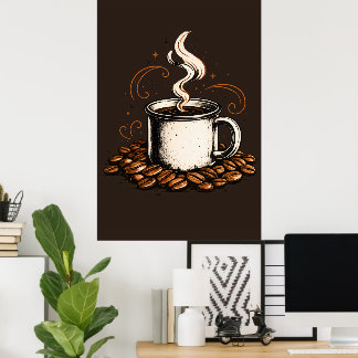 Antike Kaffeetasse mit Kaffeebohnen | Gemütlicher Poster