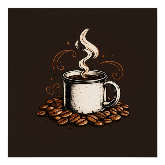 Antike Kaffeetasse mit Kaffeebohnen | Gemütlicher Poster (Vorderseite)