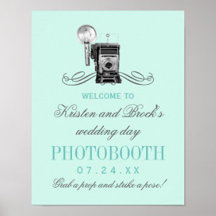 Antike Kamera Aqua Hochzeits-Photobooth-Schild Poster