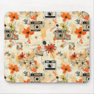 Antike Kamera Florale Orange Senf Ephemera Mousepad
