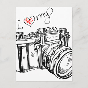 Antike Kamera, handgezeichnete Illustration, Foto Postkarte