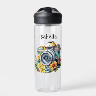 Antike Kamera mit hübschen Blumen in Wasserfarbe Trinkflasche