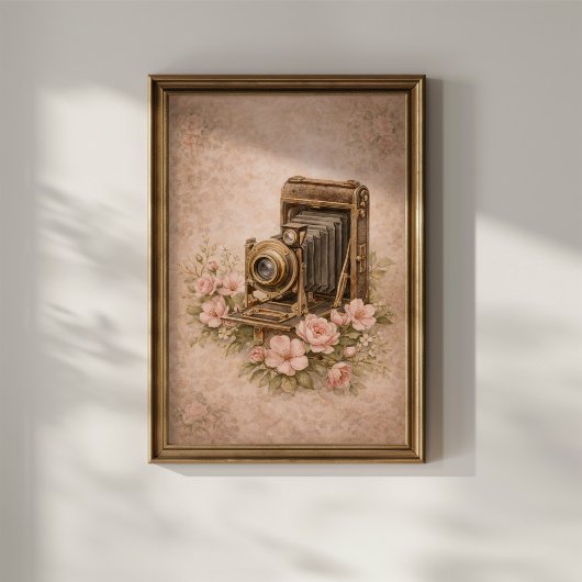 Antike Kamera mit Rosen Poster