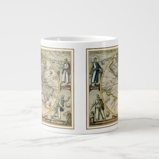 Antike Karte, 1596, America Sive Novus Orbis Jumbo-Tasse (Vorderseite)