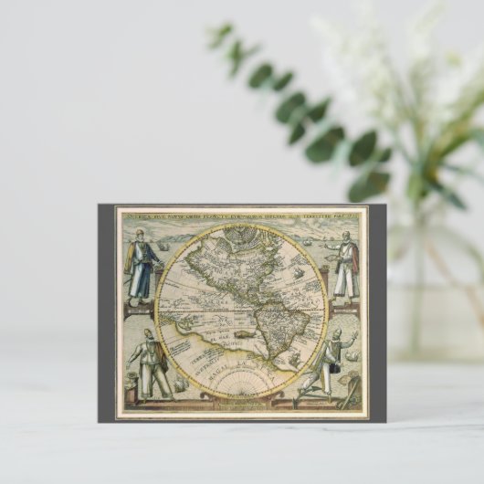 Antike Karte, 1596, America Sive Novus Orbis Postkarte (Stehend Vorderseite)