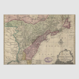 Antike Karte 1763 Nordamerika, restauriert Decoupa Seidenpapier