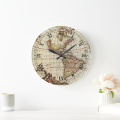 Antike Karte Amerikas von Johannes De Ram Große Wanduhr (Zuhause)