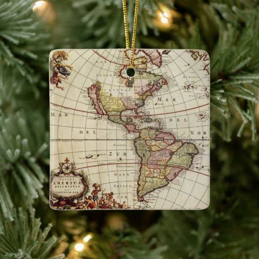 Antike Karte Amerikas von Johannes De Ram Keramikornament (Baum)