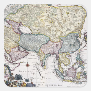 Antike Karte Asiens 1696 Quadratischer Aufkleber