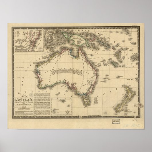 Antike Karte Australiens 1826 Poster (Vorne)