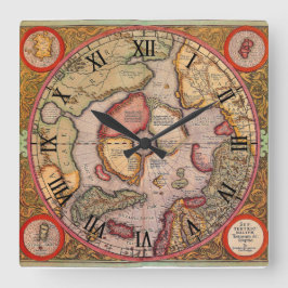 Antike Karte der Nordpol-Karte von Mercator Quadratische Wanduhr