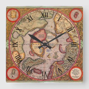 Antike Karte der Nordpolkarte von Mercator Quadratische Wanduhr