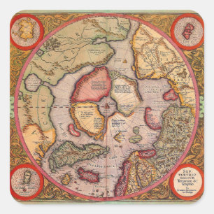 Antike Karte der Nordpolkarte von Mercator Quadratischer Aufkleber