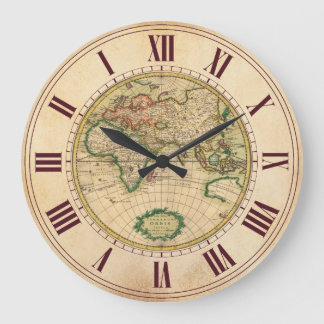 Antike Karte der Welt Große Wanduhr
