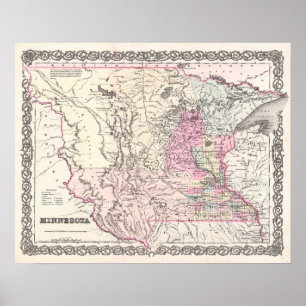 Antike Karte des Bundesstaates Minnesota Poster