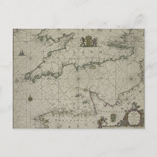 Antike Karte des Kanals, 1666 (Farbengravur) (Vorderseite)