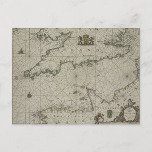 Antike Karte des Kanals, 1666 (Farbengravur)