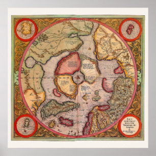 Antike Karte des Nordpols von Mercator Poster
