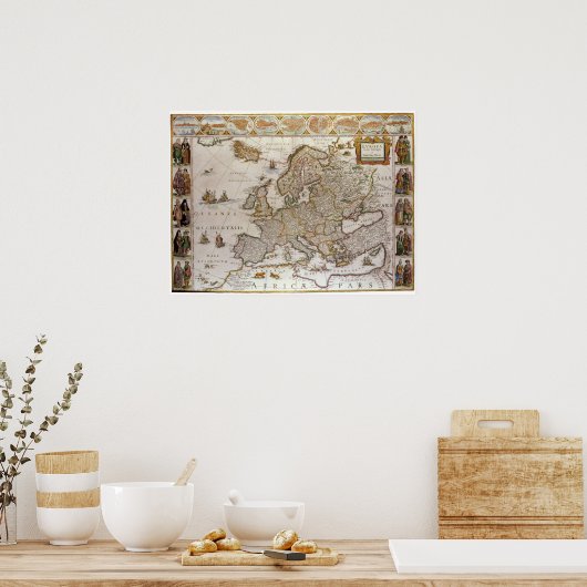 Antike Karte Europas von Willem Jansz Blaeu, c1617 Poster (Küche)