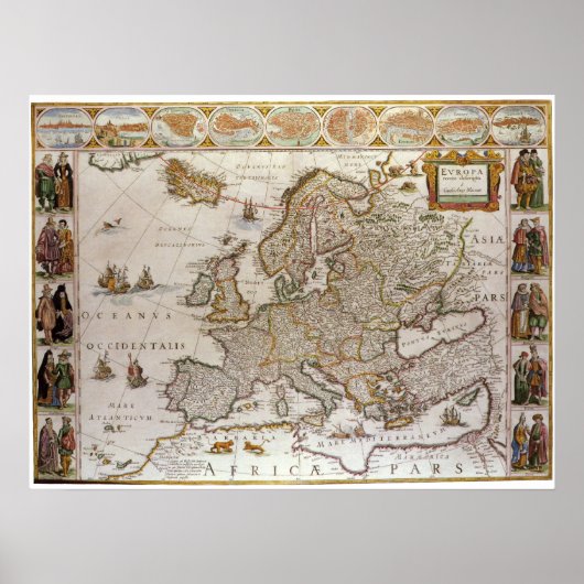 Antike Karte Europas von Willem Jansz Blaeu, c1617 Poster (Vorne)