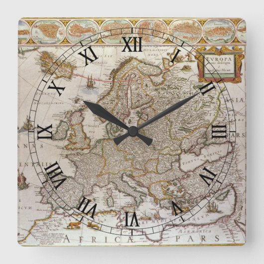 Antike Karte Europas von Willem Jansz Blaeu, c1617 Quadratische Wanduhr (Vorderseite)