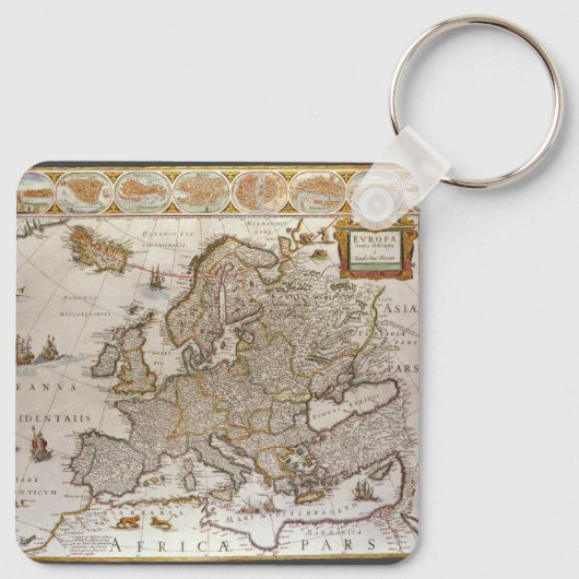 Antike Karte Europas von Willem Jansz Blaeu, c1617 Schlüsselanhänger (Rückseite)