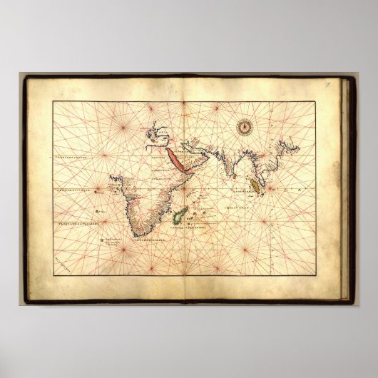 Antike Karte Indischer Ozean Agnese Atlas 1544 A.D Poster (Vorne)