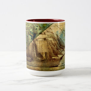 Antike Karte - Kaffee-, Tee-Tasse, Cup Zweifarbige Tasse